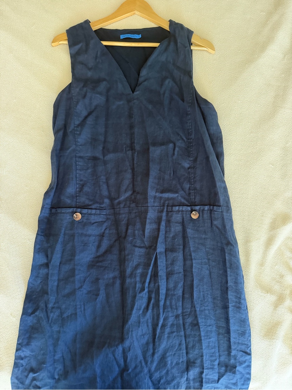 J.McLaughlin 100% Linen Quietluxury V-Neck A-Line Pocket Dress - Navy - Picture 2 of 10